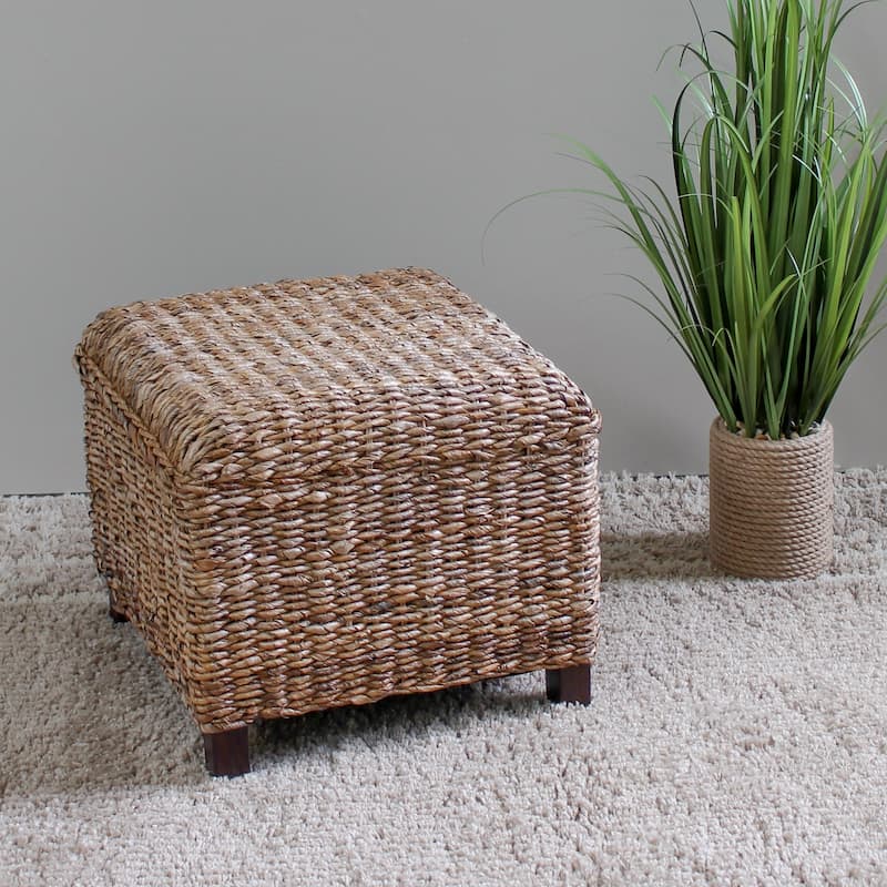 International Caravan 'Arizona' Woven Abaca Square Cushioned Top Ottoman with Mahogany Hardwood Feet