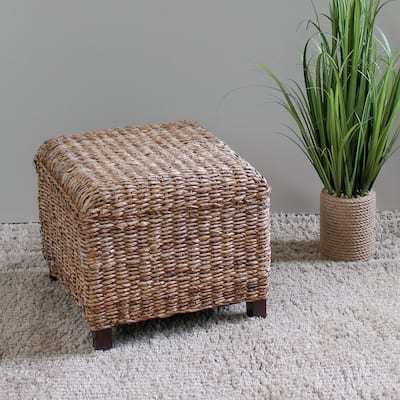 International Caravan 'Arizona' Woven Abaca Square Cushioned Top Ottoman with Mahogany Hardwood Feet