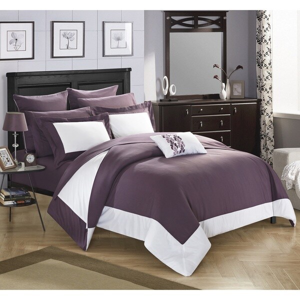 Shop Chic Home Purple Color Block 10-Piece Bed In A Bag ...