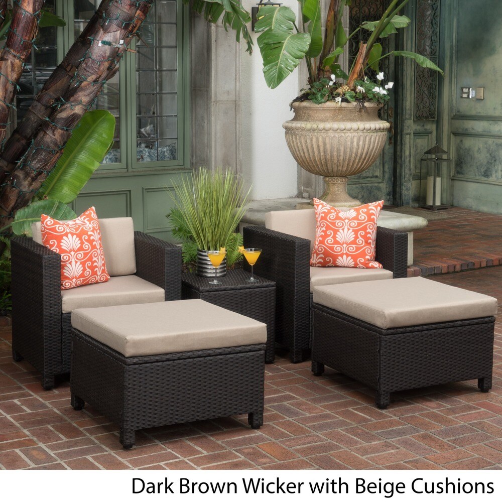 Puerta 5-piece Outdoor Wicker Chat Set with Water Resistant Cushions by Christopher Knight Home