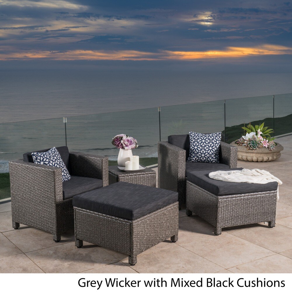 Puerta 5-piece Outdoor Wicker Chat Set with Water Resistant Cushions by Christopher Knight Home