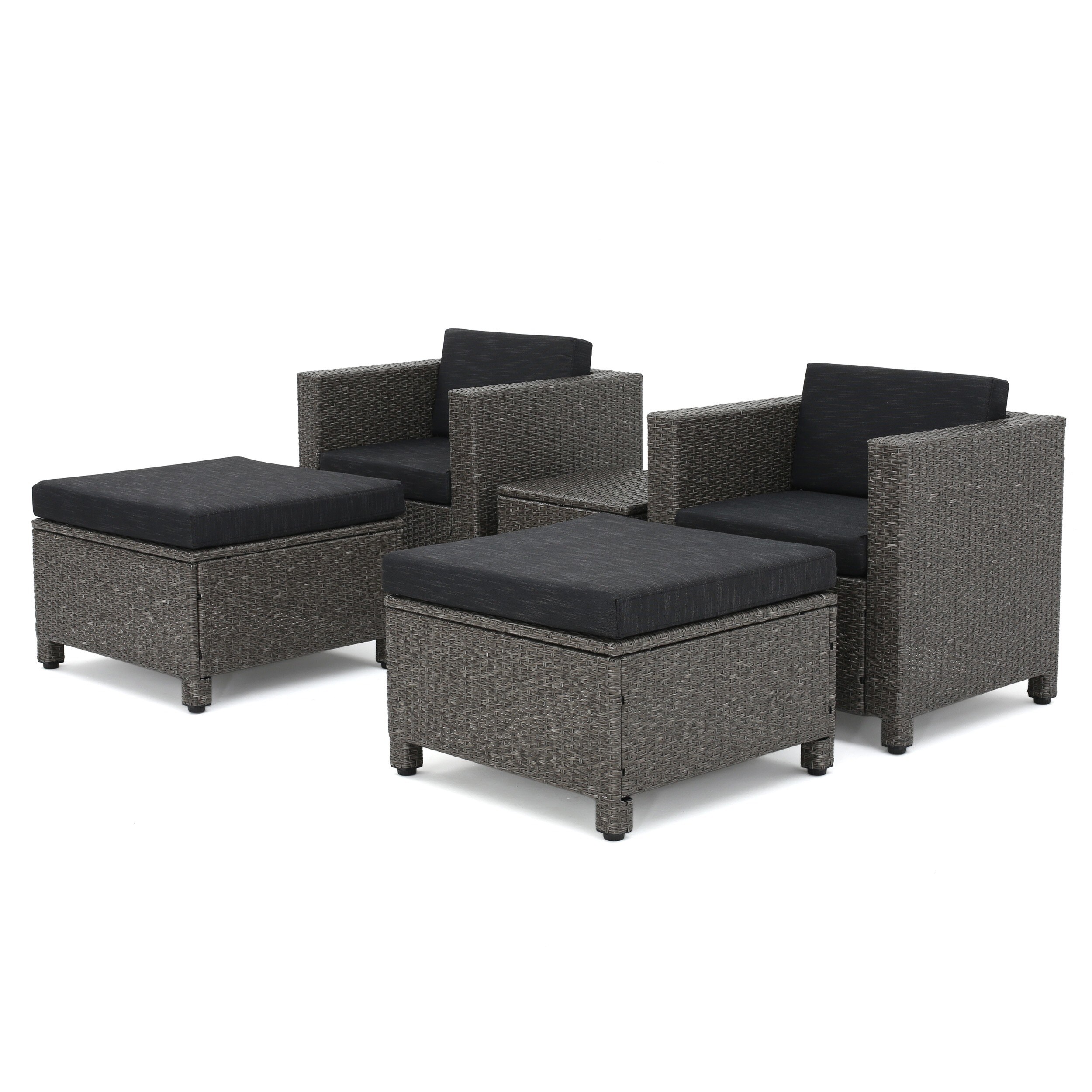 Puerta 5-piece Outdoor Wicker Chat Set with Water Resistant Cushions by Christopher Knight Home - Dark Brown Wicker with Beige Cushions