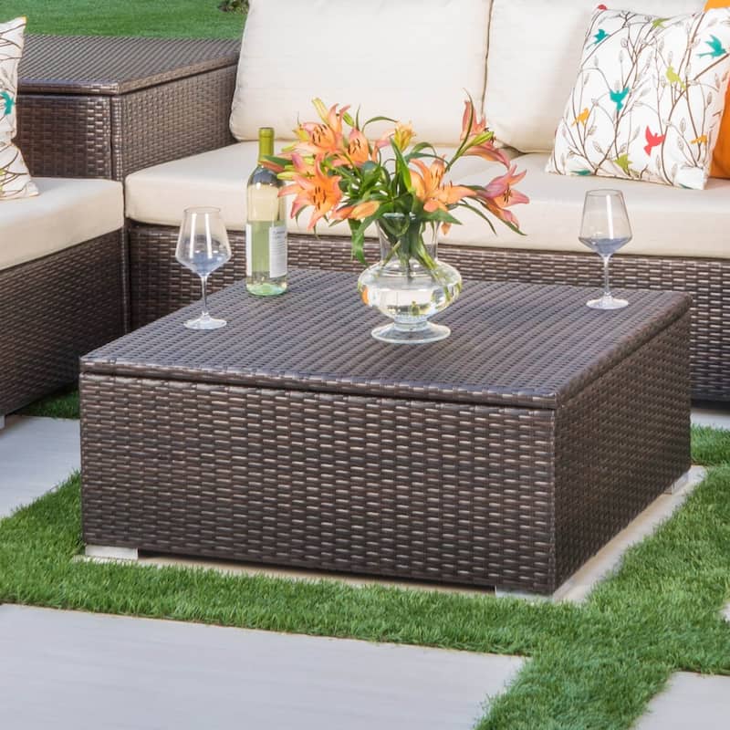 Santa Rosa Outdoor Wicker Storage Coffee Table by Christopher Knight Home - Brown