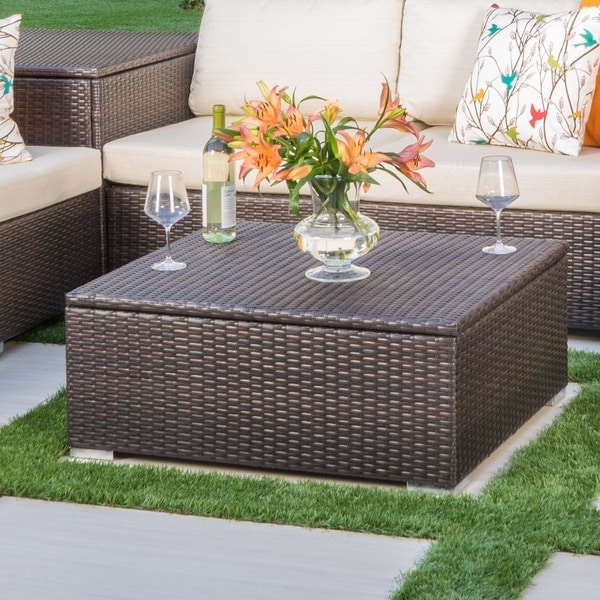 wicker outdoor side table with storage