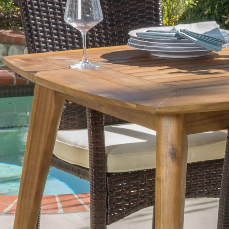 Talbot Outdoor 7-piece Wood Rectangle Dining Set with Cushions by Christopher Knight Home