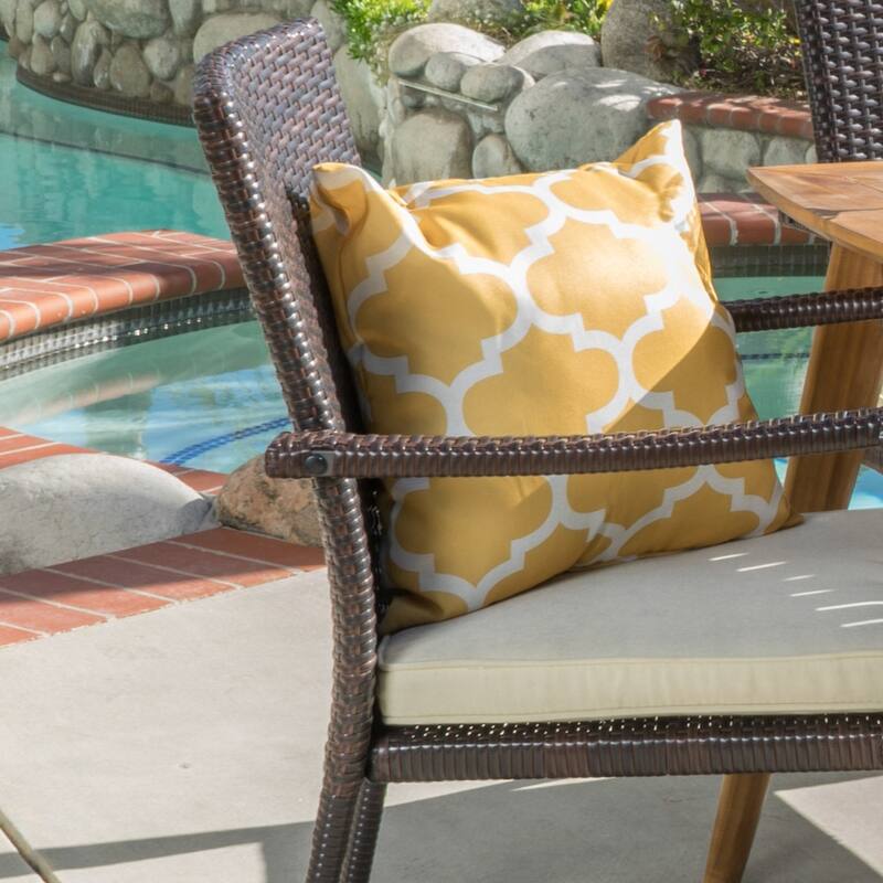 Talbot Outdoor 7-piece Wood Rectangle Dining Set with Cushions by Christopher Knight Home