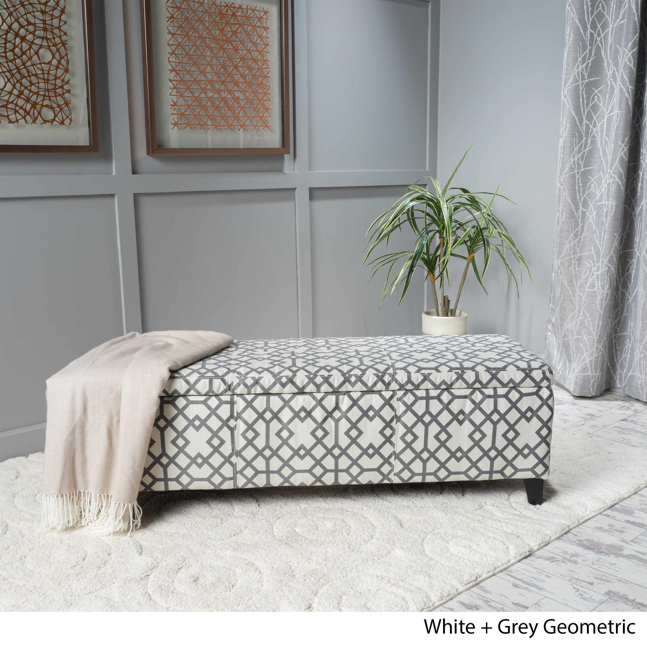 Christopher Knight Home 299861 Living Clor Grey Geometric Fabric Storage Ottoman