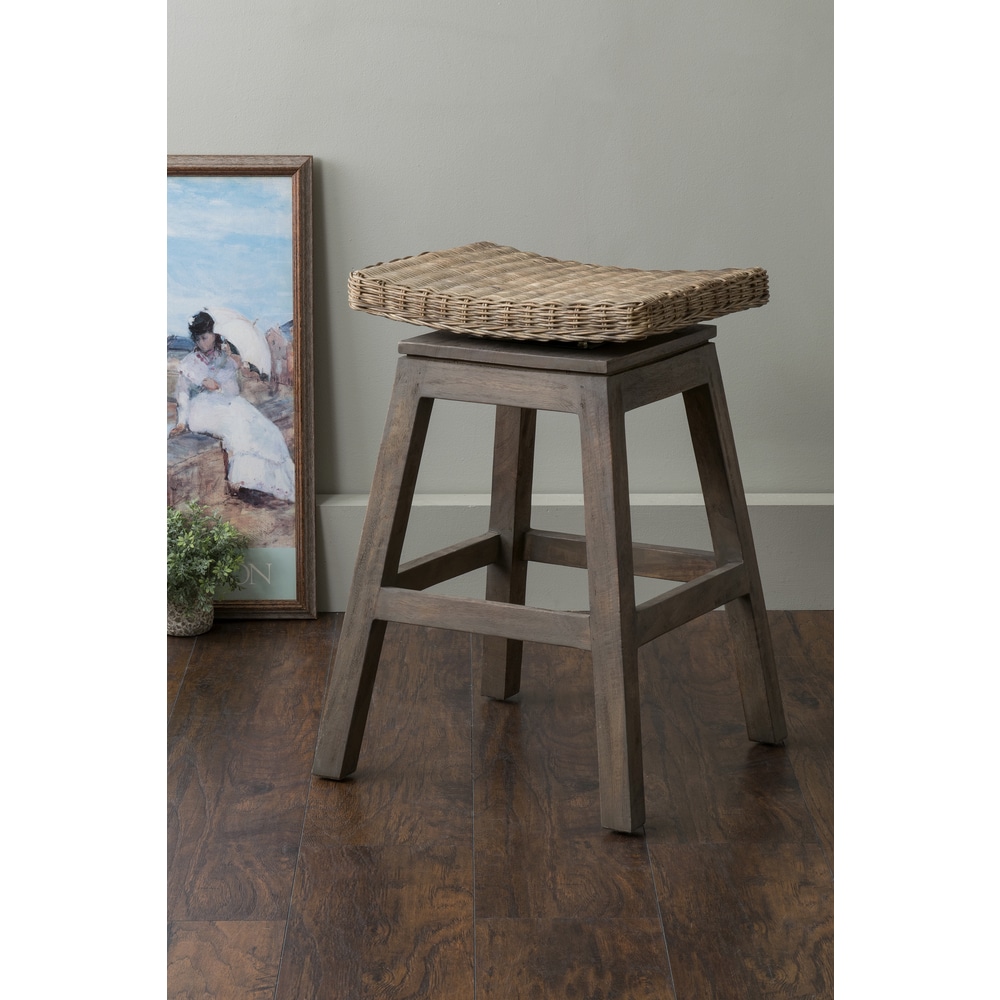 East at Main Handwoven Natural Rattan and Wood Swivel Bar Stool