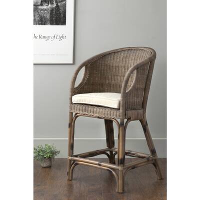Natural Wicker Rattan Wood Cushioned Bar Stool by East at Main