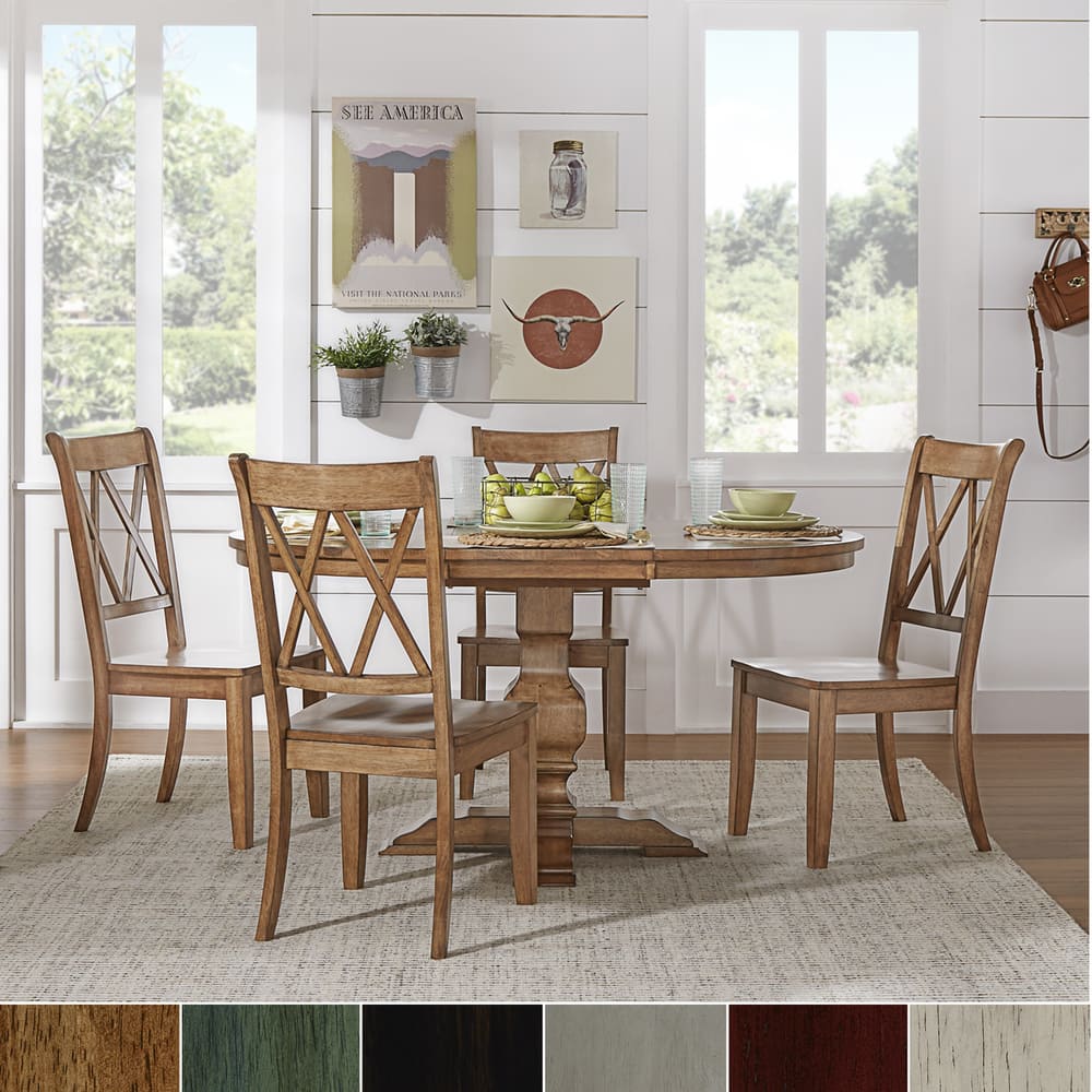 Eleanor Oak Solid Wood Oval Table and X Back Chairs 5-piece Dining Set by iNSPIRE Q Classic