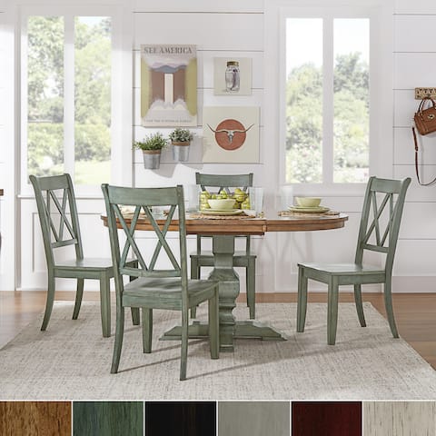 Eleanor Sage Green Solid Wood Oval Table and X Back Chairs 5-piece Dining Set by iNSPIRE Q Classic