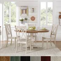 Eleanor Antique White Solid Wood Oval Table w X Back Chairs 5-piece Dining Set by iNSPIRE Q Classic
