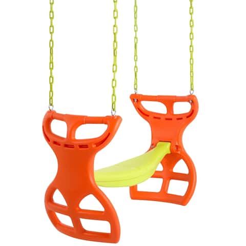 Machrus Swingan Two Seater Glider Swing with Vinyl Coated Chain - Hardware For Installation Included - Orange/Yellow