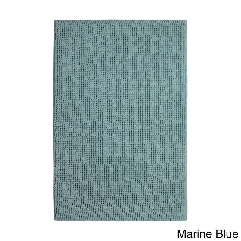 Plush Memory Foam Chenille Cushioned 17 x 24 in. Bath Mat w/ BounceComfort Technology - Marine Blue