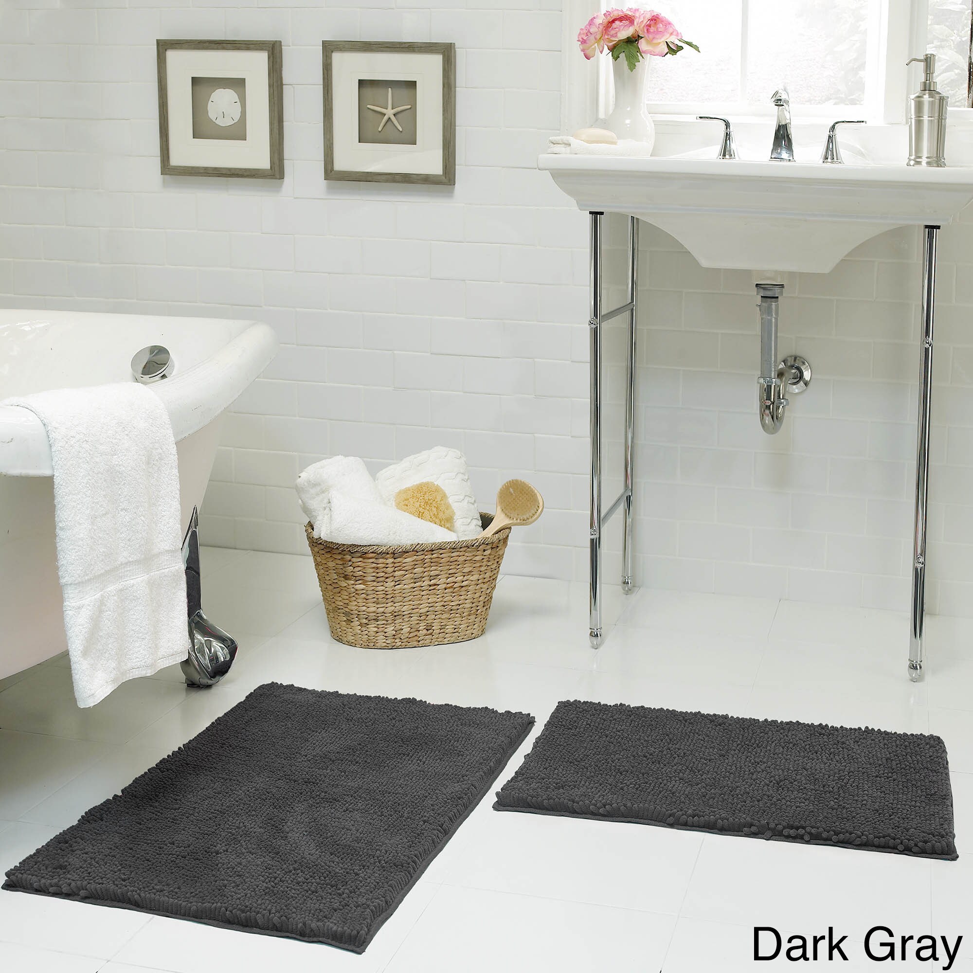 Real Living Dark Gray & White Chenille 2-Piece Bath Rug Set