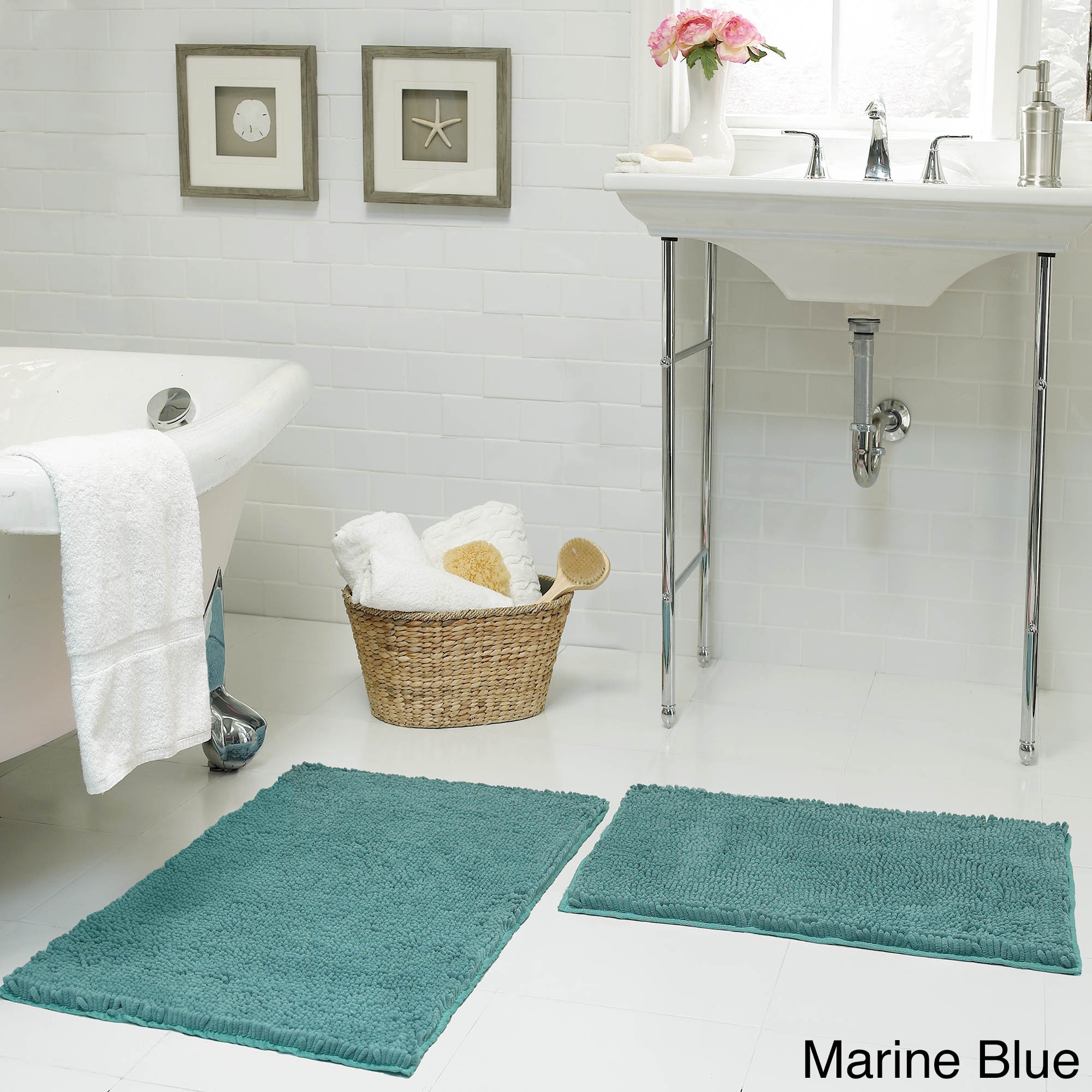 Grey Bathroom Rugs and Mats Sets 2 Piece, Chenille Bath Rugs Set