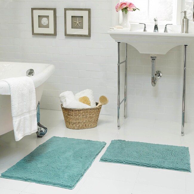 Soft Chenille Bath Mat Bathroom Rug,Non Slip Absorbent Shower Mats,Washable  Shaggy Bathtub Bath Rugs Room Entryway,16x24, White