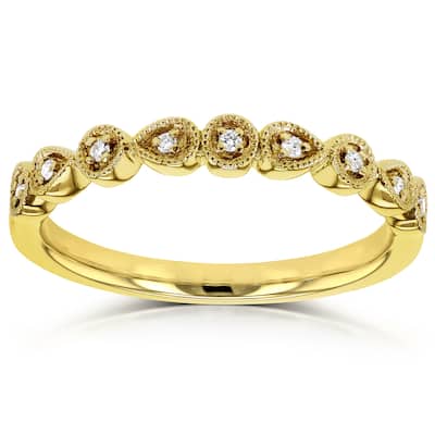 Annello by Kobelli 10k Yellow Gold Diamond Accented Milgrain Ring