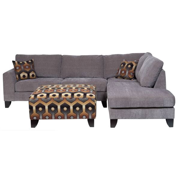 Porter Monza Grey Chenille Sectional Sofa With Optional Porter Monza Grey Chenille