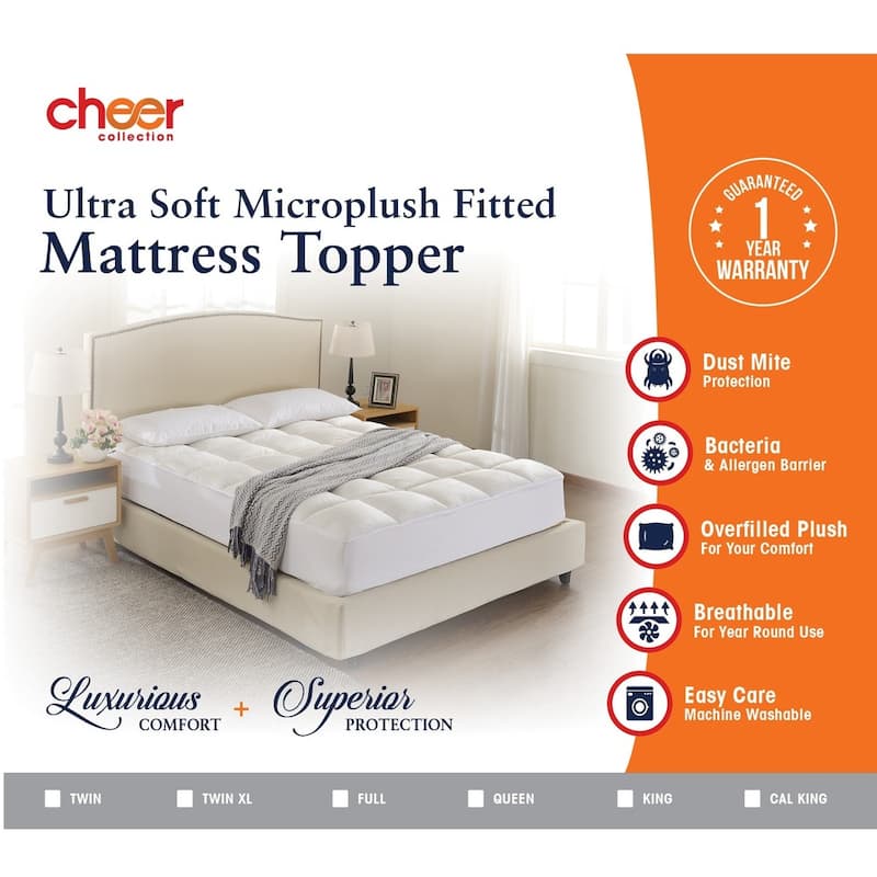 Cheer Collection Microplush Luxurious Alternative Down Mattress Pad, Topper and Protector