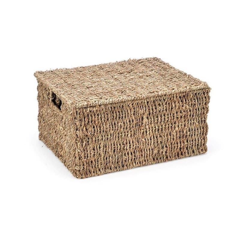 Set of 3 Rectangular Seagrass Baskets, Lids, by Trademark Innovations