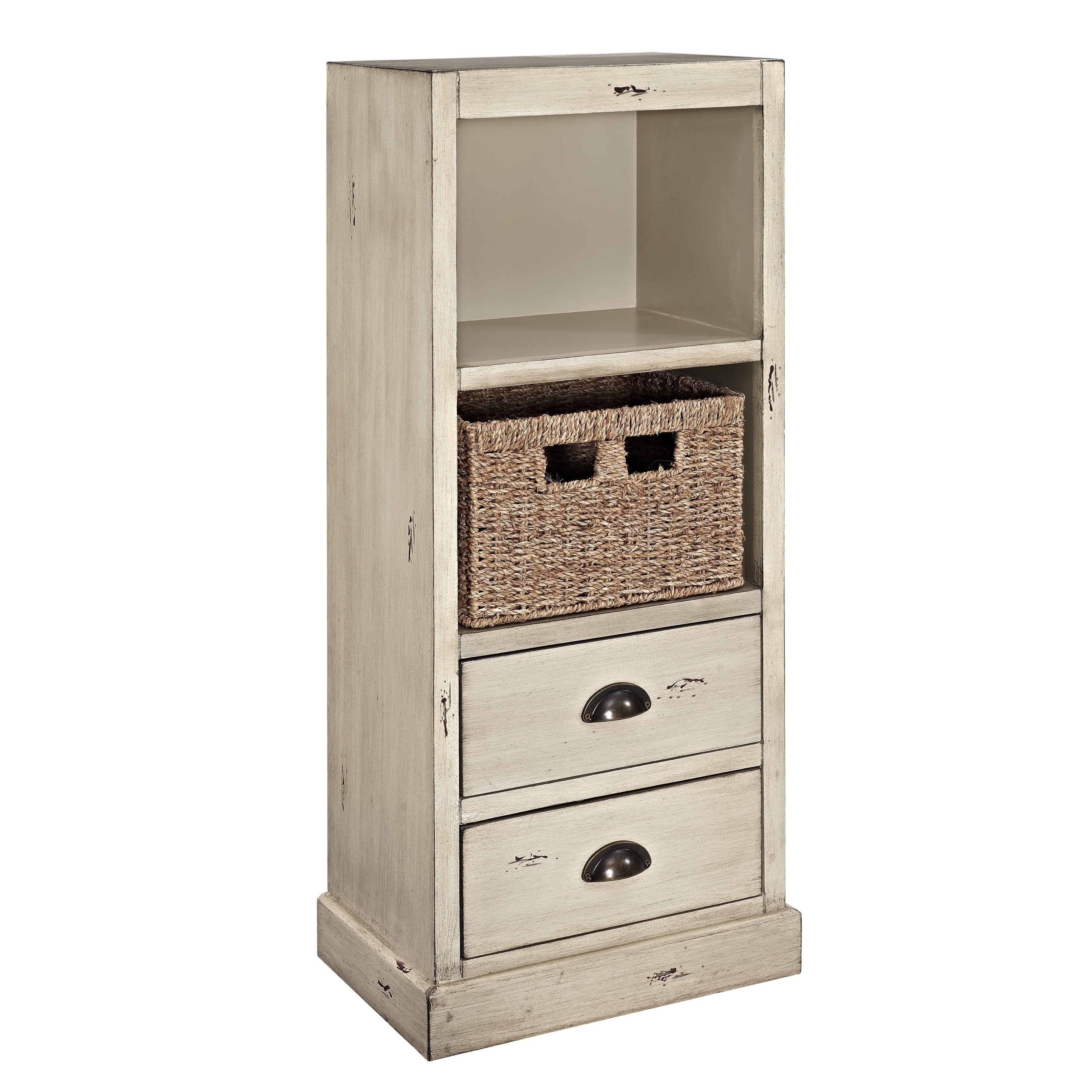 Shop Powell Currituck Cream Mdf Wicker 2 Drawer 1 Basket Console