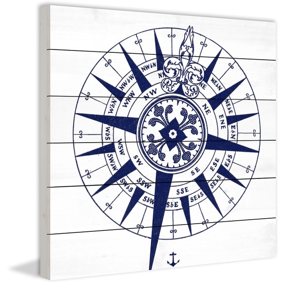 Marmont Hill - Handmade Blue Compass Painting Print on White Wood