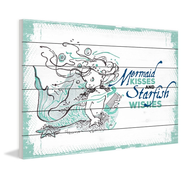 Marmont Hill - Handmade Mermaid Kisses 2 Painting Print on White Wood