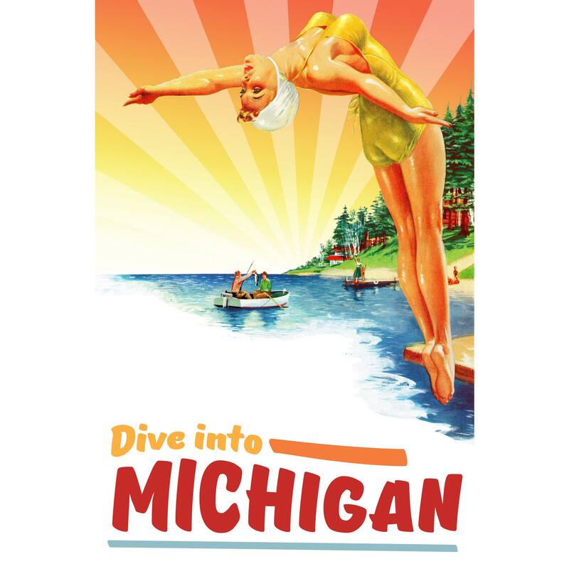 Marmont Hill - 'Travel Poster Michigan' Painting Print on Wrapped Canvas - Multi-Color