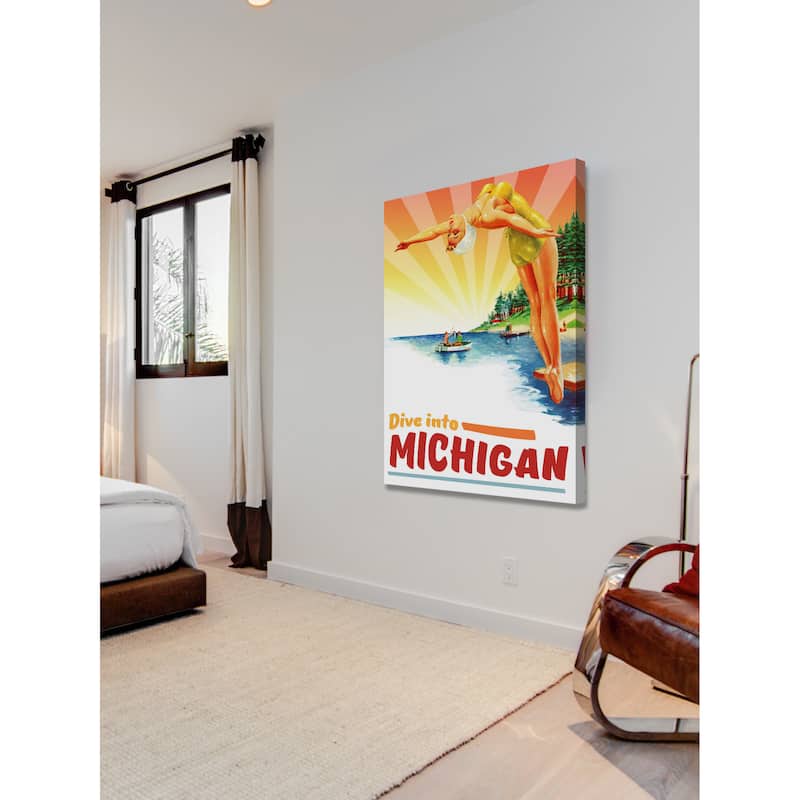 Marmont Hill - 'Travel Poster Michigan' Painting Print on Wrapped Canvas - Multi-Color