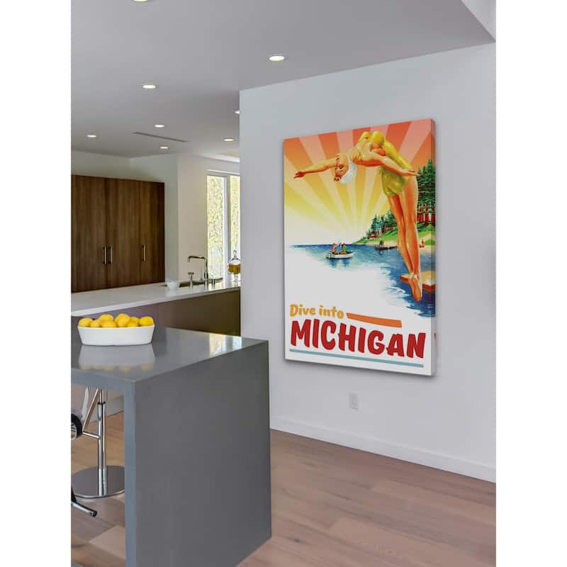 Marmont Hill - 'Travel Poster Michigan' Painting Print on Wrapped Canvas - Multi-Color