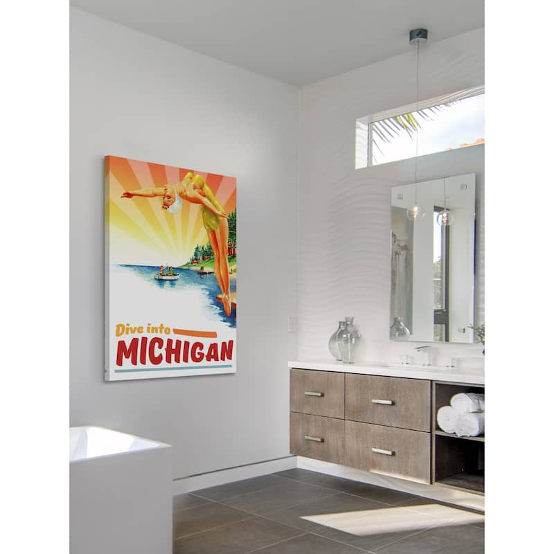 Marmont Hill - 'Travel Poster Michigan' Painting Print on Wrapped Canvas - Multi-Color