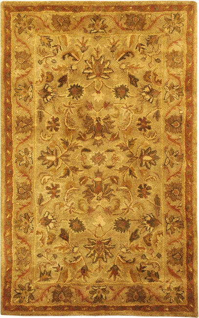 Handmade Antiquities Kasadan Olive Green Wool Rug (3 X 5)