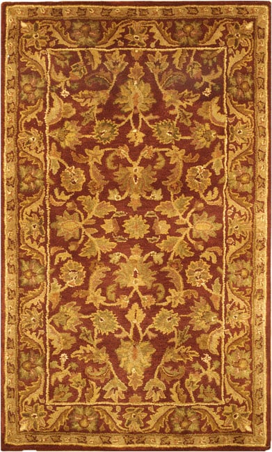 Handmade Exquisite Wine/ Gold Wool Rug (3 X 5)