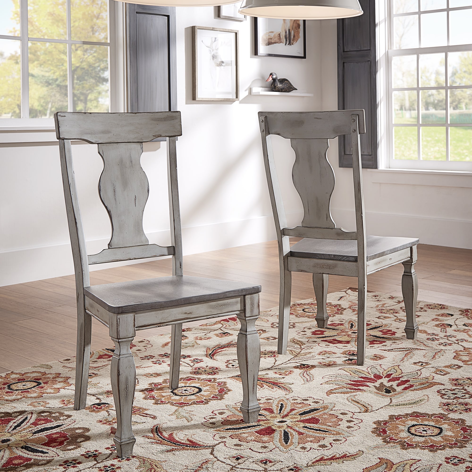 Eleanor Grey Two-Tone Square Turned Leg Wood Dining Chairs (Set of 2