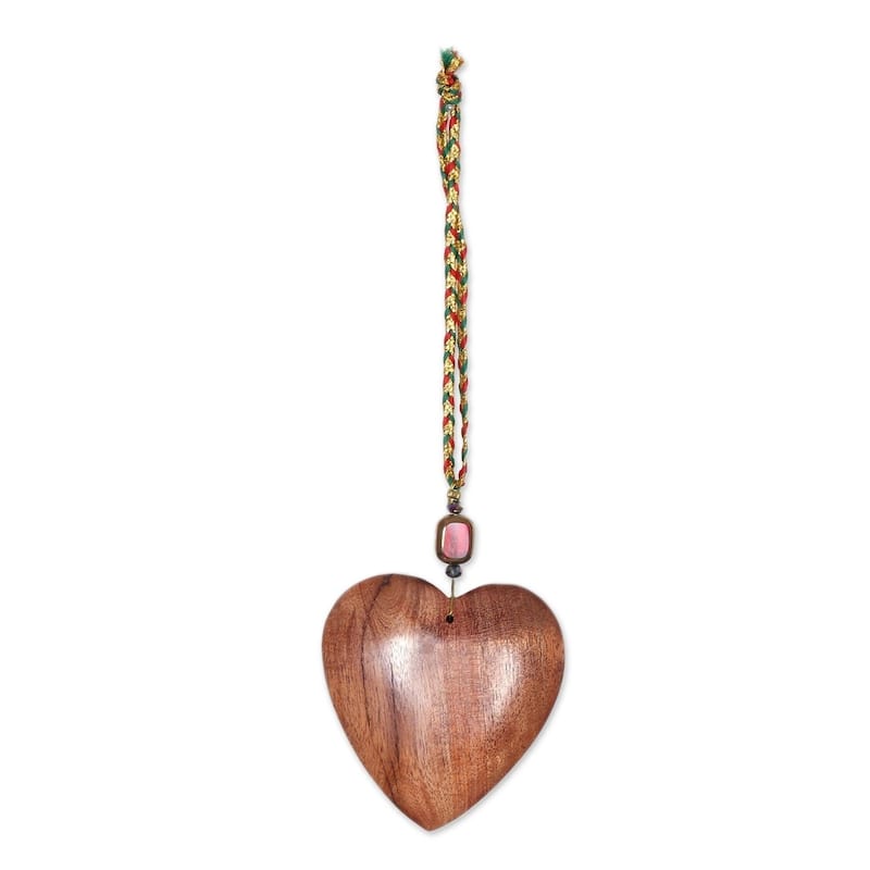 Sheesham Wood Hearts of Happiness Ornaments Set of 6 - 0.8" D