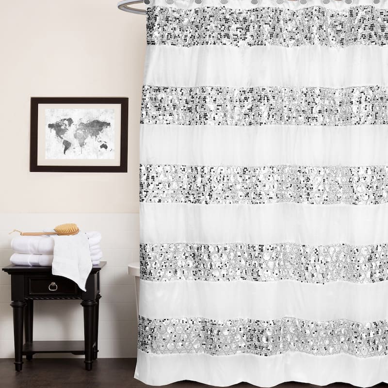 Luxury Striped Polyester Shower Curtain and Hooks (Set Or Separates)