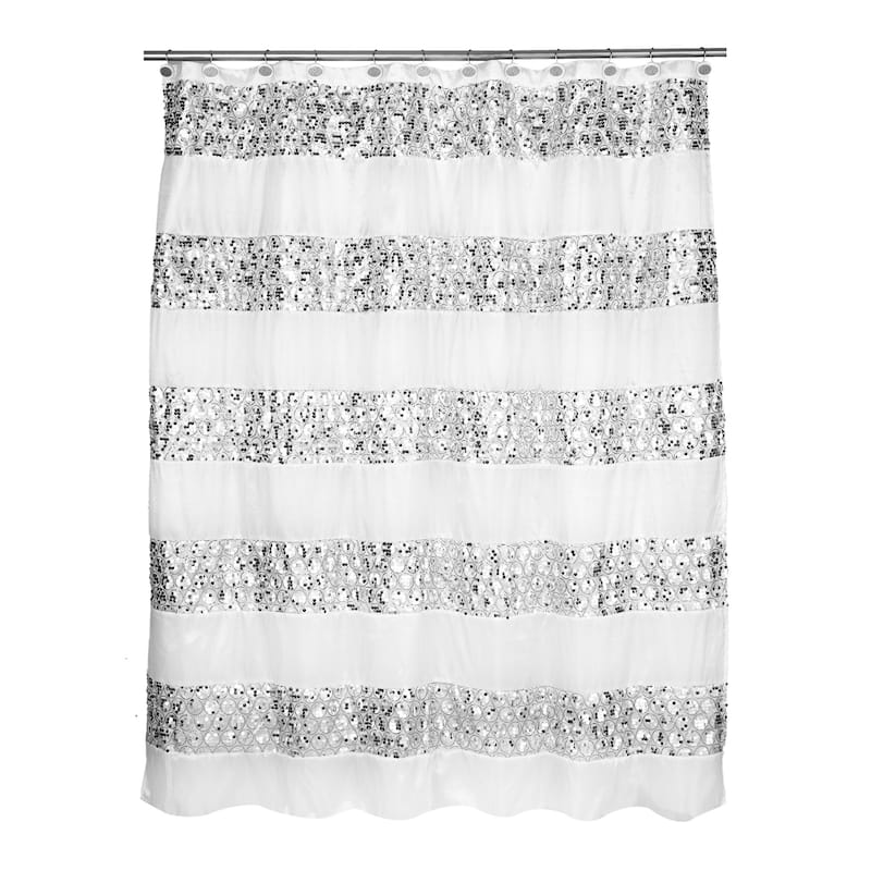 Luxury Striped Polyester Shower Curtain and Hooks (Set Or Separates)