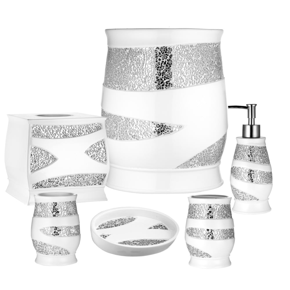 Creative Scents Crackled Glass Silver Bathroom Accessories Set of 6 - 6  Piece - On Sale - Bed Bath & Beyond - 25686500