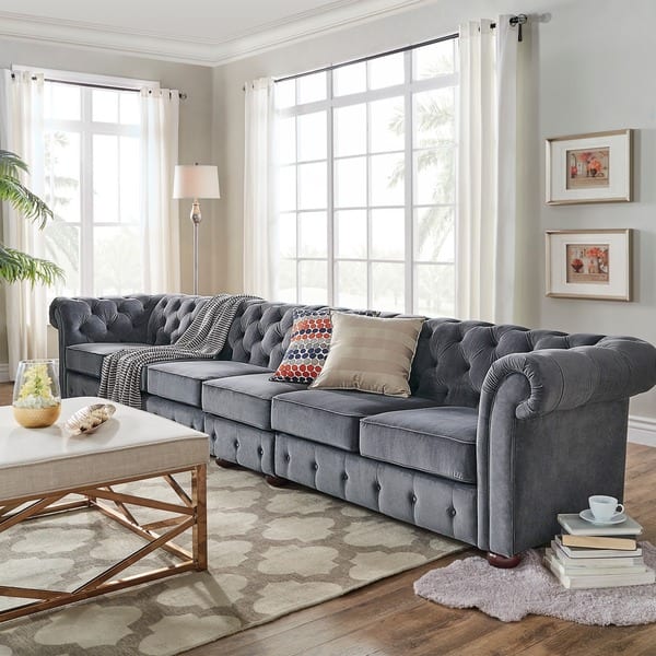 Knightsbridge Dark Grey Extra Long Tufted Chesterfield Sofa Extra Long Tufted Chesterfield Sofa