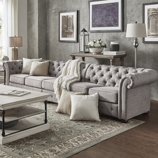 Knightsbridge Grey Extra Long Tufted Chesterfield Modular Sofa by iNSPIRE Q Artisan (5-Seat Sofa - Light Grey)