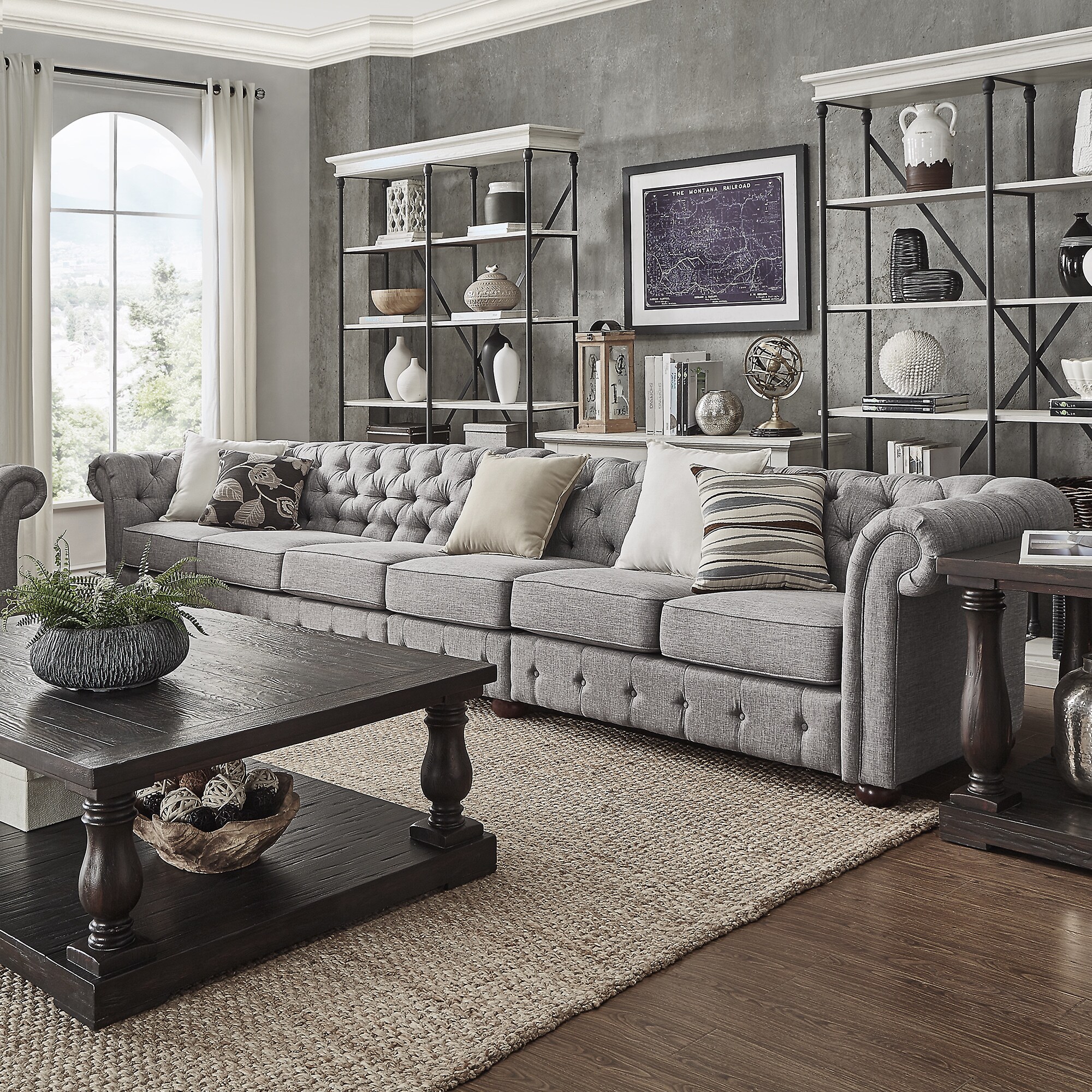 Knightsbridge Grey Extra Long Tufted Chesterfield Modular Sofa By Inspire Q