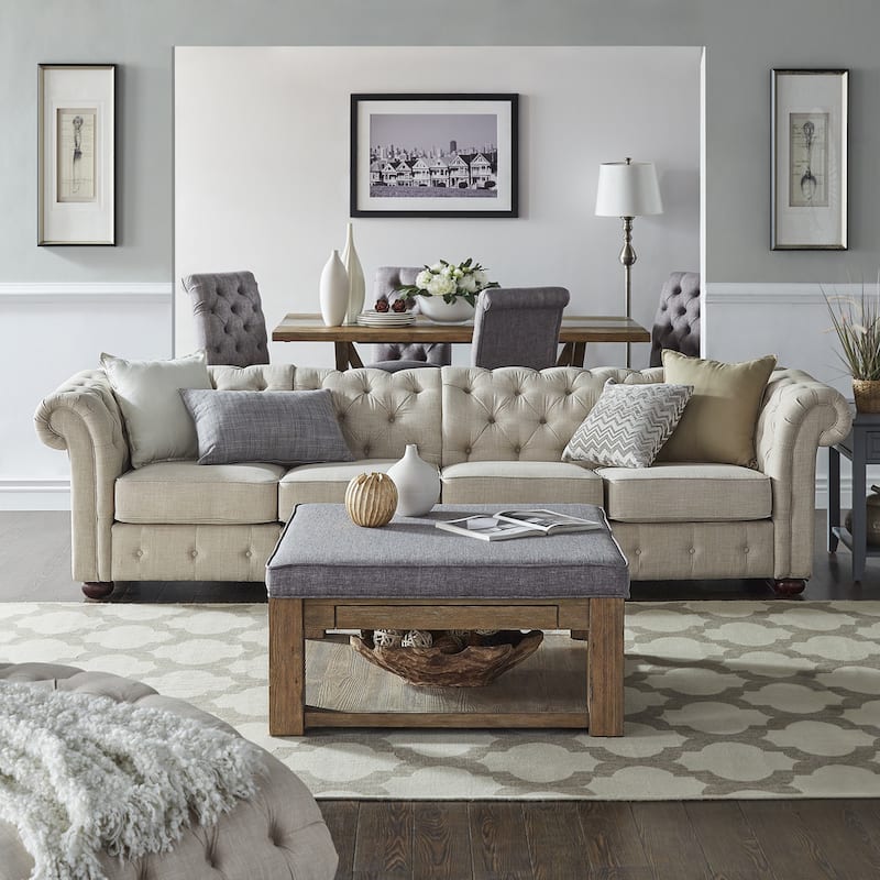 Knightsbridge Beige Linen Tufted Chesterfield Modular Sofa by iNSPIRE Q Artisan