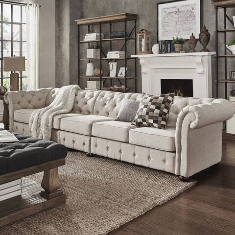 Knightsbridge Beige Linen Tufted Chesterfield Modular Sofa by iNSPIRE Q Artisan