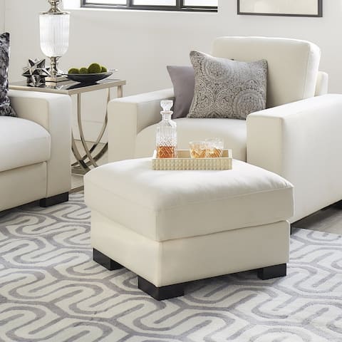 Lionel White Cotton Fabric Down-Filled Ottoman by iNSPIRE Q Artisan