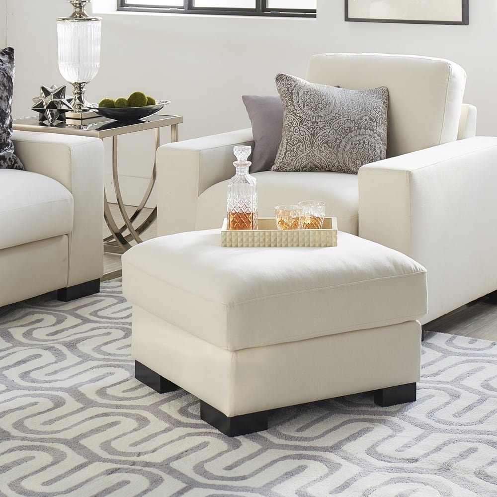 Lionel White Cotton Fabric Down-Filled Ottoman by iNSPIRE Q Artisan
