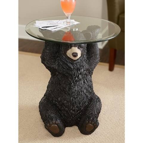 Powell Barney Bear Cabin Resin, Glass Accent Side Table