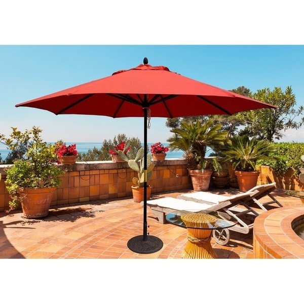 Shop Black Friday Deals On Tropishade 11 Ft Dark Wood Market Umbrella With Brick Red Olefin Cover Overstock 14046173