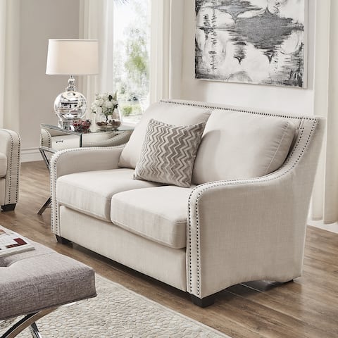 Cream Sofas Couches Online At Our Best Living Room Faizah White Linen Nailhead Sloped Arm Loveseat By Inspire Q
