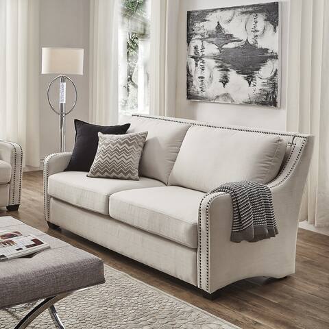 Faizah White Linen Nailhead Sloped Arm Sofa by iNSPIRE Q Artisan